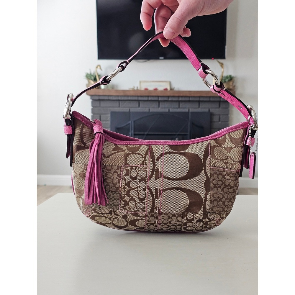 Coach Vintage Signature Patchwork Small Hobo Bag Brown Pink Snakeskin Trim Y2K